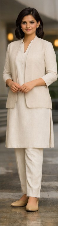 Sample attire: kurta set with structured jacket